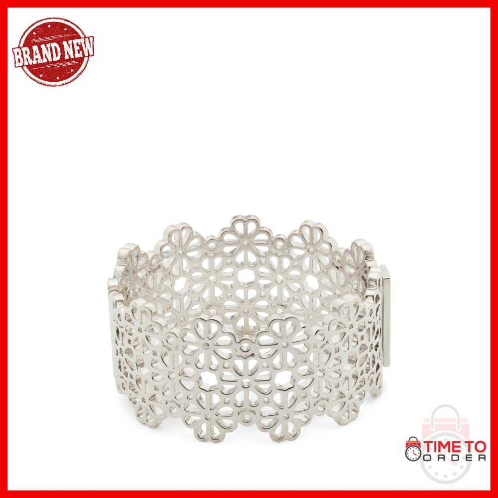 Statement Bangle Bracelet with Lace Chain and Cubic Zirconia